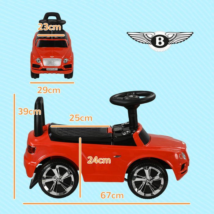 Porteur trotteur enfants - AIYAPLAY - voiture licence Bentley Bentayga 18-36 mois coffre - klaxon - 67 x 29 x 39 cm rouge