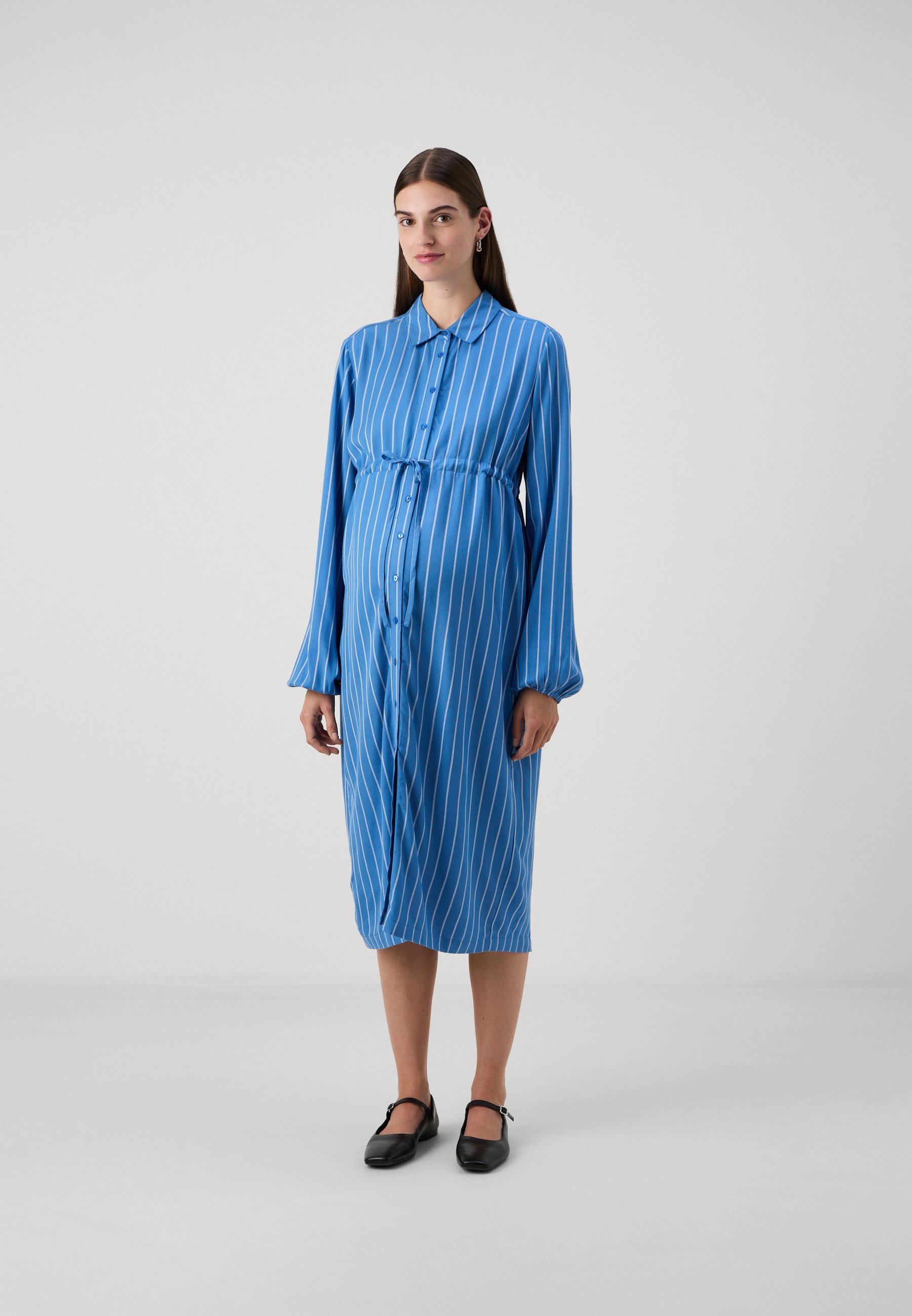MAMALICIOUS MLIMAN LIA GESTREEPTE MIDI-JURK - Overhemdjurk - blauw jaspis/wit