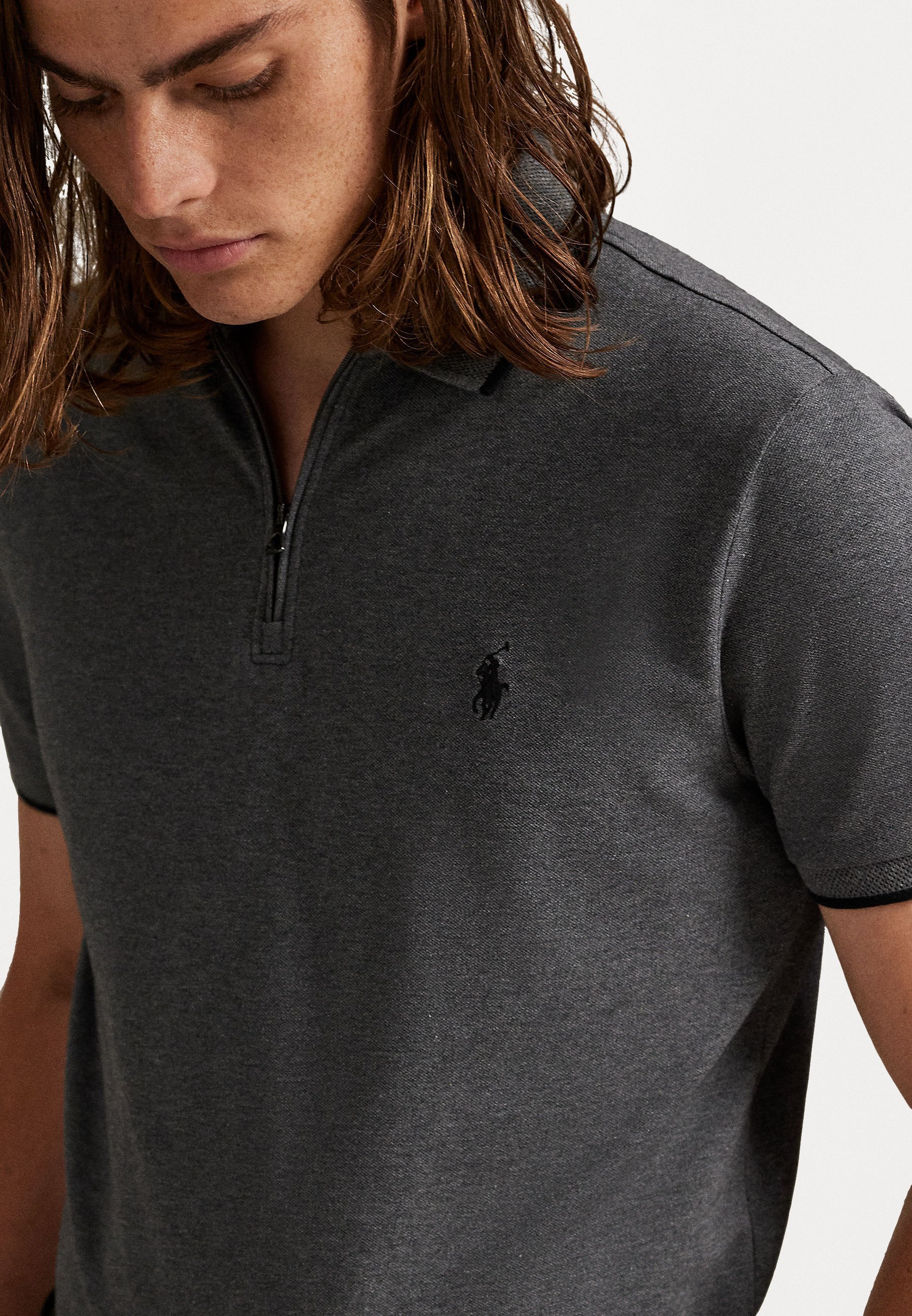 Polo Ralph Lauren CUSTOM SLIM FIT STRETCH MESH POLO SHA - Camisa polo - cinza mescla fortaleza