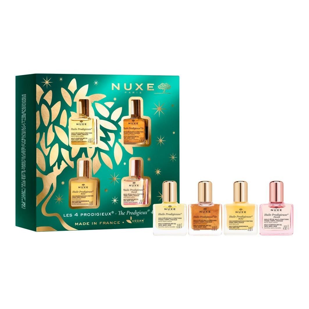 NUXE set za njegu tijela Nuxe Prodigieux® set suhog ulja za lice, tijelo i kosu – Huile Prodigieuse® 10 ml + Huile Prodigieuse® Florale 10 ml + Huile Prodigieuse® ili 10 ml + Huile Prodigieuse® Riche 10 ml 1 kom.