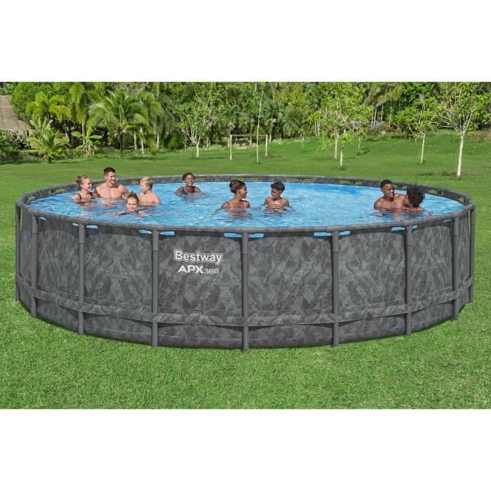 Kit de piscina tubular elevada BESTWAY - APX 365™ - 610 x 132 cm - Redonda (Filtro de arena, 500 g de poliesfera, escalera, cubierta)