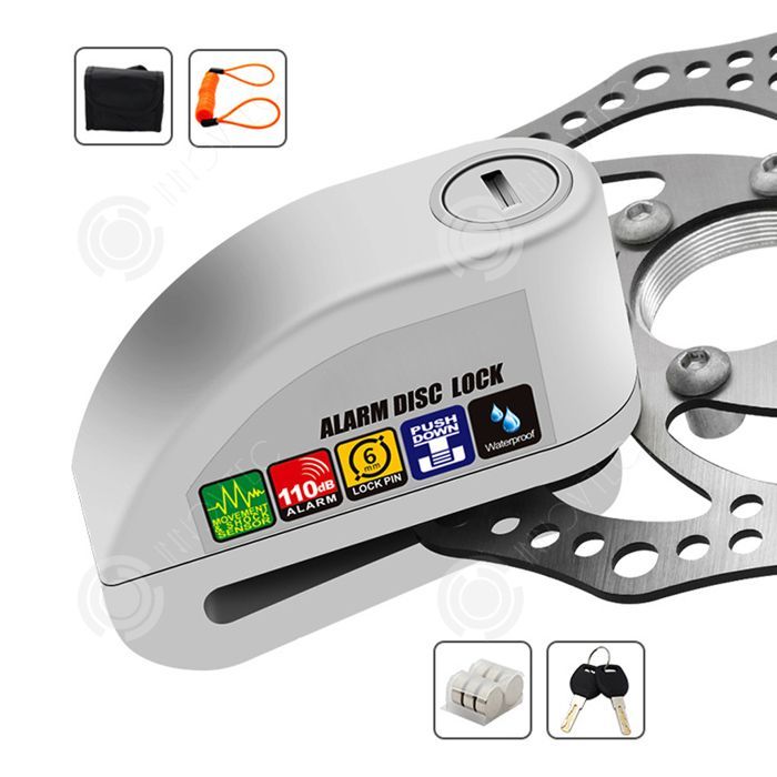 Bloque disque 110db en alliage d'aluminium avec câble rappel et 2 jeux de piles antivol moto homologué sra moto bloque disque