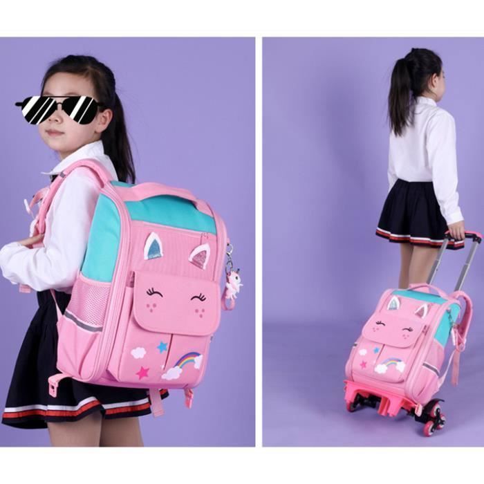Mochila escolar - LARGEIGHT - Modelo com rodas - Rosa - 30x15x40 cm