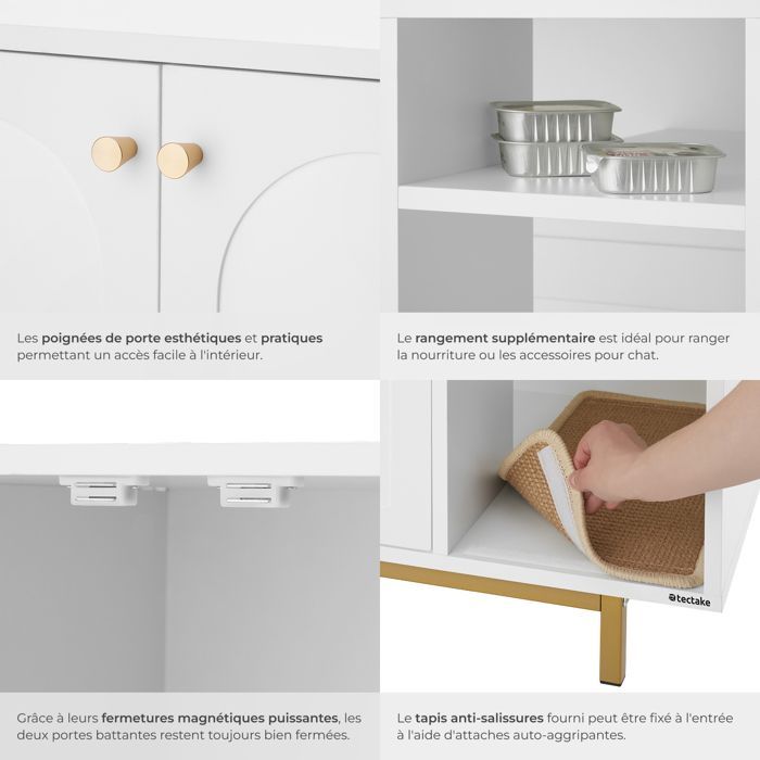 Armario para gatos - TECTAKE - KALEA, unidad de almacenamiento con forma de casa, entrada lateral y rascador incluido - 80 x 52 x 61,5 cm