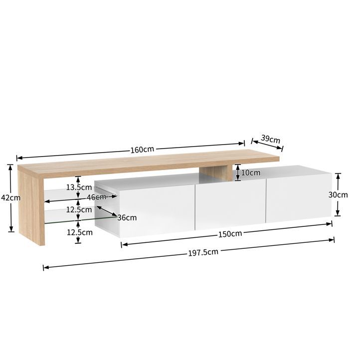 Mobile porta TV - SOMUBI - 3 ante - Illuminazione a LED - Ripiani in vetro - Design moderno e minimalista