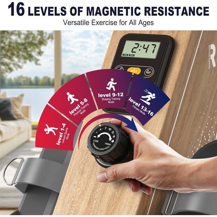 Vogatore VOWVIT per uso domestico - Modello Bluetooth - 16 livelli di resistenza magnetica - Capacità di carico 160 kg - Riponimento verticale