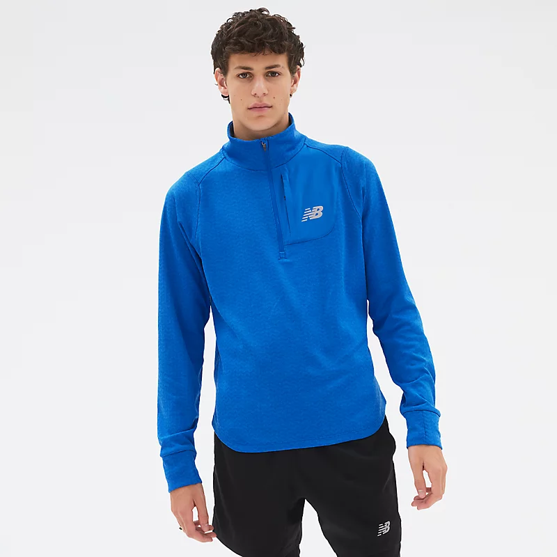 NB Heat Grid Herren-Sweatshirt mit halbem Reißverschluss – Kobaltmeliert