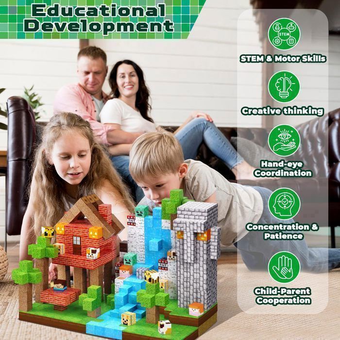 Bloc Magnetique 150Pcs, Construction 3D, Jeu de Construction Magnétique,Jouets pour Garçons,Jouets pour Filles-Tribu de la Jungle