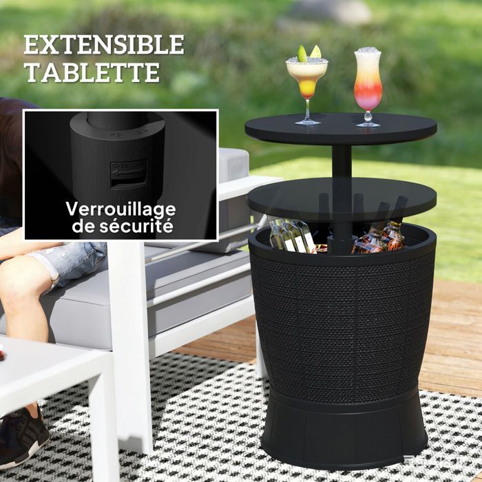 Table à glacière - Outsunny - 3 en 1 - avec seau à glace, plateau télescopique - pour bière, vin,  jardin - Ø 49 x 58-84 cm - noir