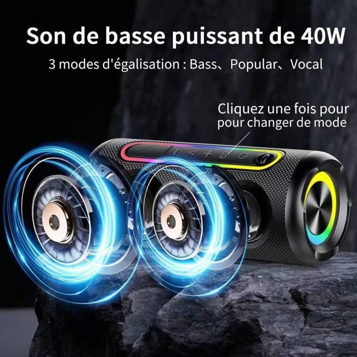 Enceinte Bluetooth 5.3 - HAUTSTORE - Portable 40W - Étanche IPX7 - 30H Autonomie - Micro intégré