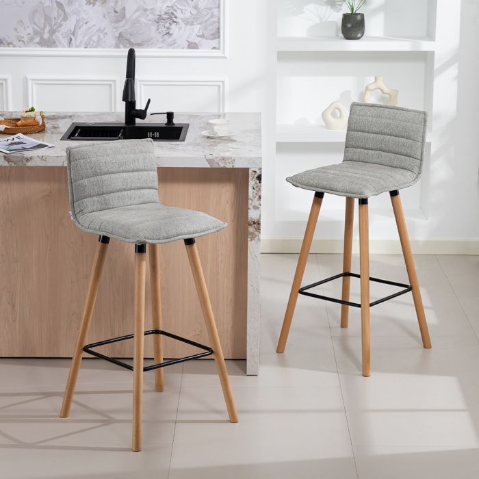 Conjunto de 2 banquetas de bar - HOMCOM - assento, encosto e apoio para os pés acolchoados - tecido com aparência de linho - 48 x 48 x 99,5 cm - cinza