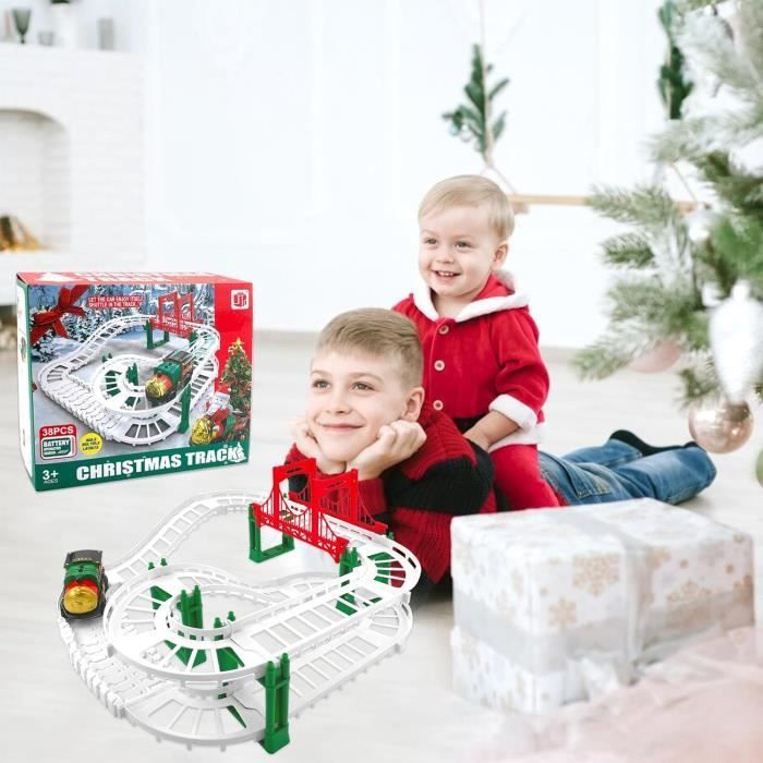 Conjunto de Trem Elétrico de Natal MARSEE - Kit de Trem com Vagões de Carga e Trilhos - Brinquedo Infantil