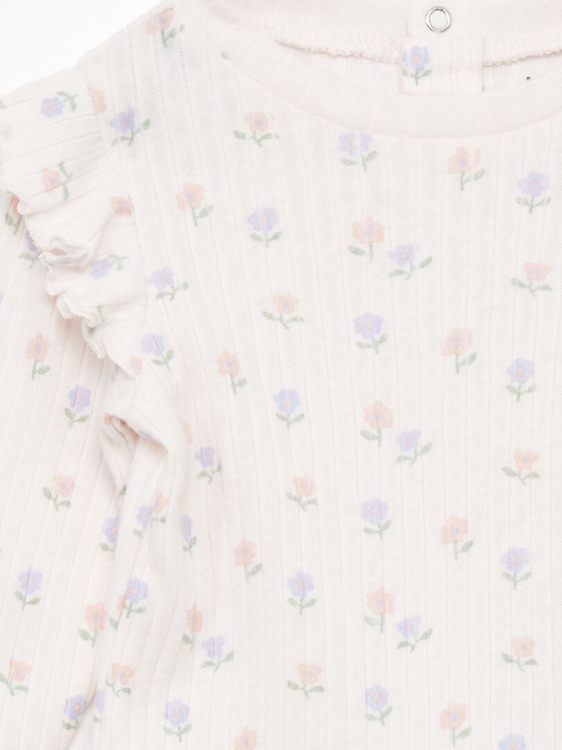 T-shirt met lange mouwen, ribboorden en ruches - ROZE