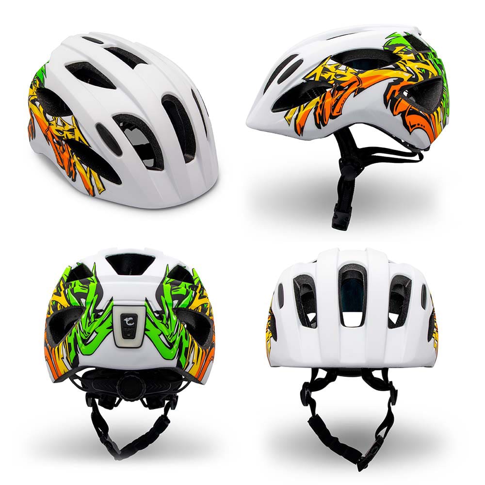  Fahrradhelm für Kinder von 6-12 Jahren | Gelb/Blaues Graffiti | EN1078