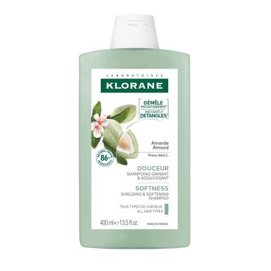 Klorane Almond Softness -shampoo kaikille hiustyypeille puhdistaa ja pehmentää normaaleja hiuksia 400 ml