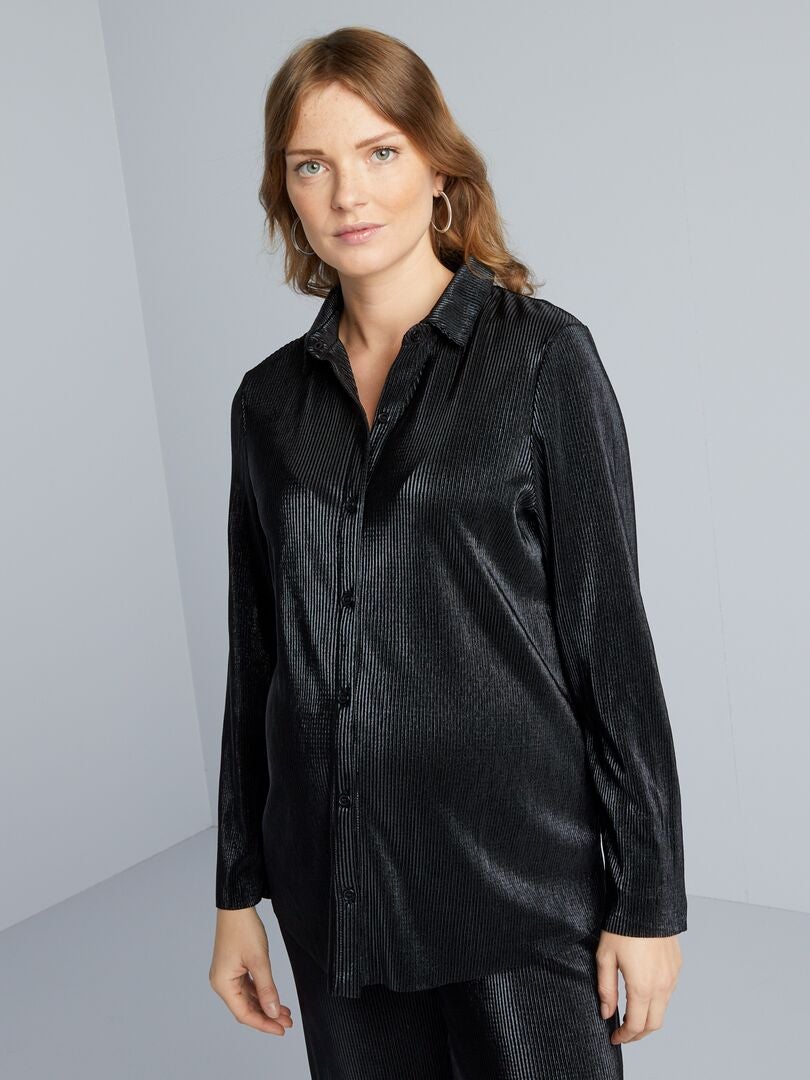Blusa de maternidade plissada em malha - PRETA