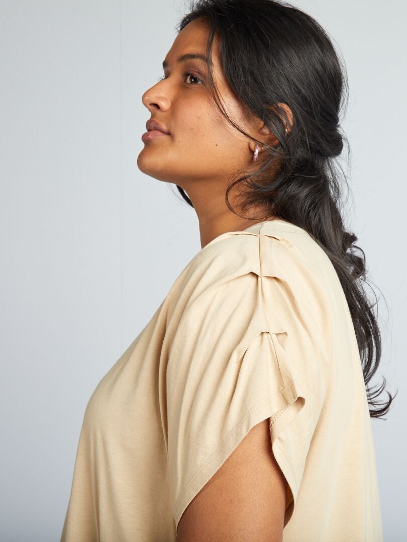 Effen T-shirt met korte mouwen - BEIGE