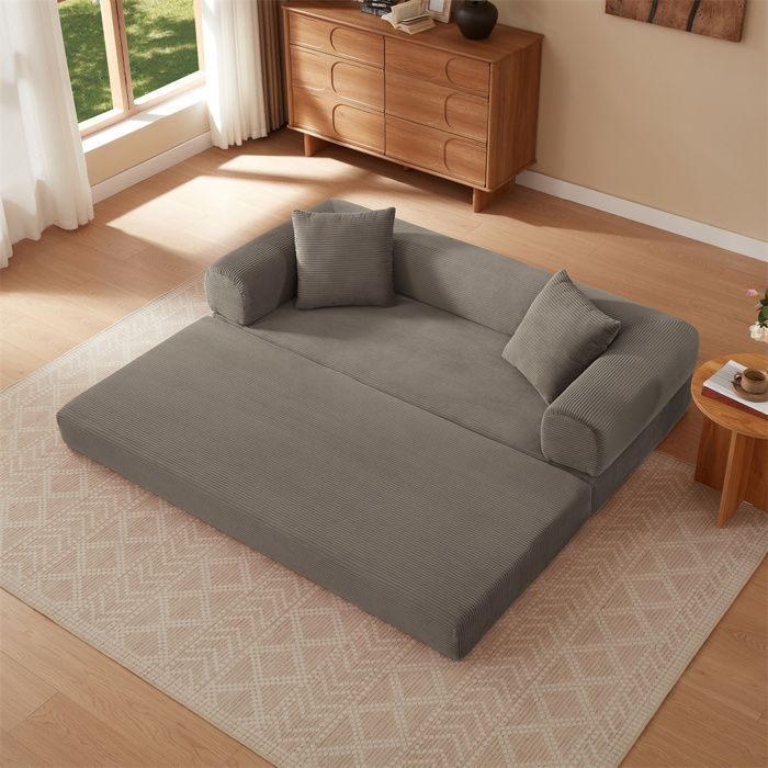 DRIPEX Canapé-lit Pliant 2 EN 1 en velours côtelé Gris,Canapé tatami modulable compressible 2 places pour le saon,chambre,L195cm
