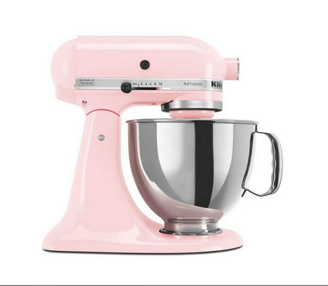 Stolní robot Artisan 5 Qt., 10 rychlostí, růžový, s plochým šlehačem, 6drátovou šlehačkou a hnětacím hákem