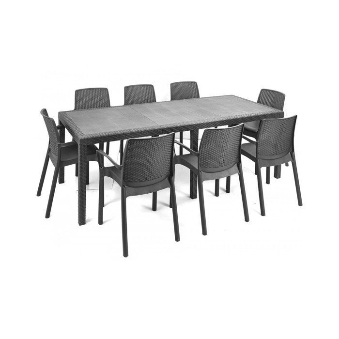 Mesa de exterior Roma, mesa de comedor rectangular extensible, mesa de jardín extensible con efecto ratán, 150 x 90 x 72 cm, color antracita.