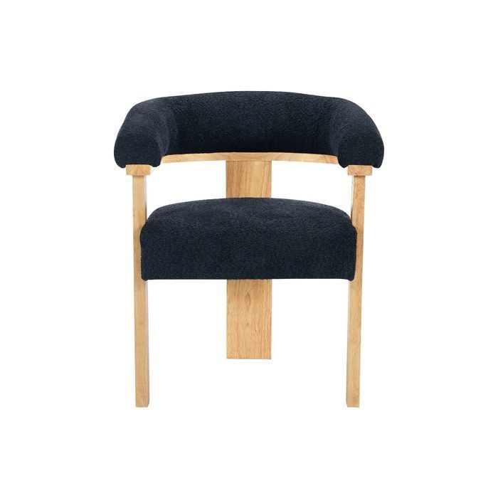 Chaise avec accoudoirs en tissu bouclette et bois d'hévéa naturel - Anthracite foncé - LIVELIA