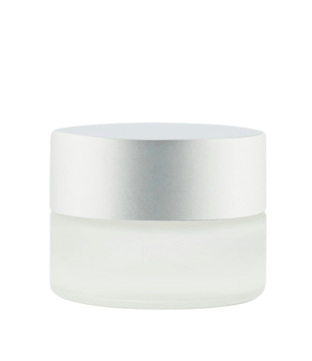 5 ml potje van mat transparant glas met matzilveren deksel