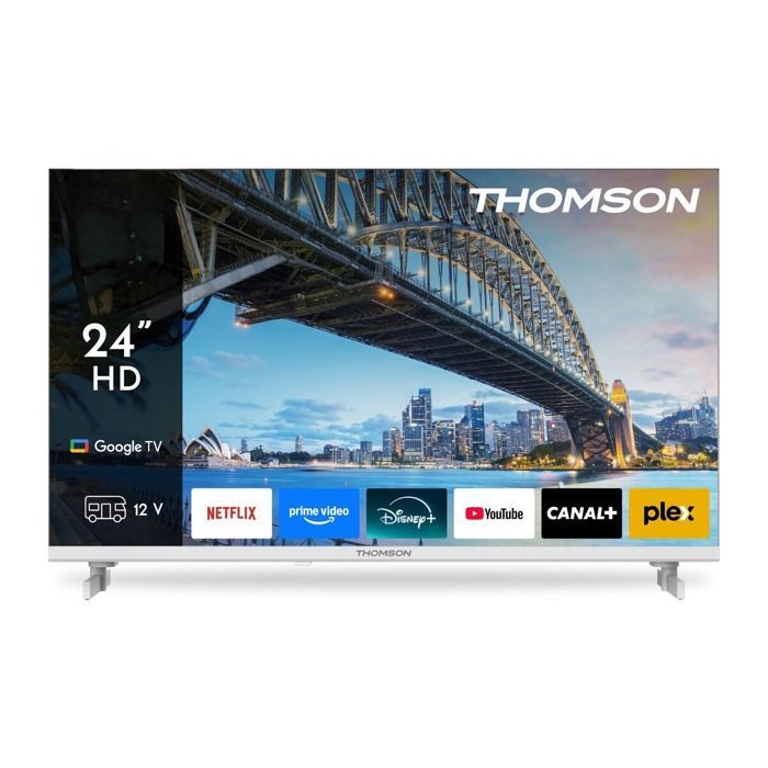 Televisore LED Thomson 24HG2S15CW con adattatore da campeggio 12V, HD 60Hz, 60cm, 2025