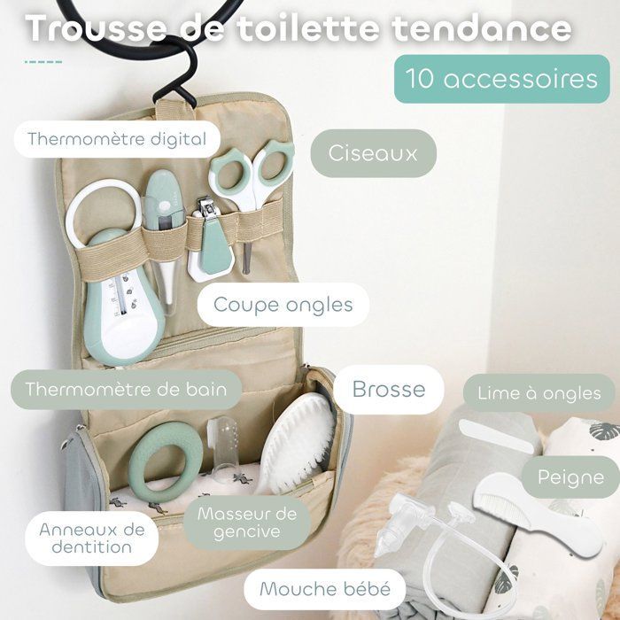 Trousse de toilette - BEABA - 10 accessoires - Vert sauge
