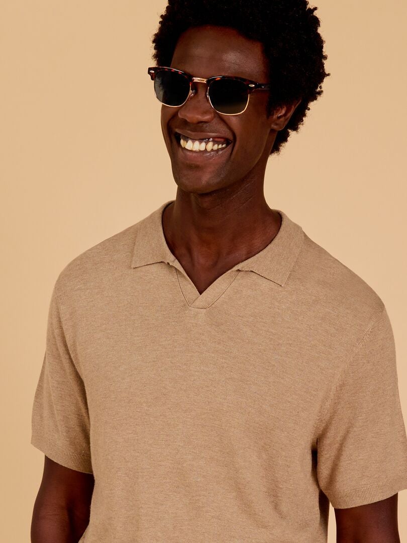 Gebreid poloshirt met korte mouwen - beige
