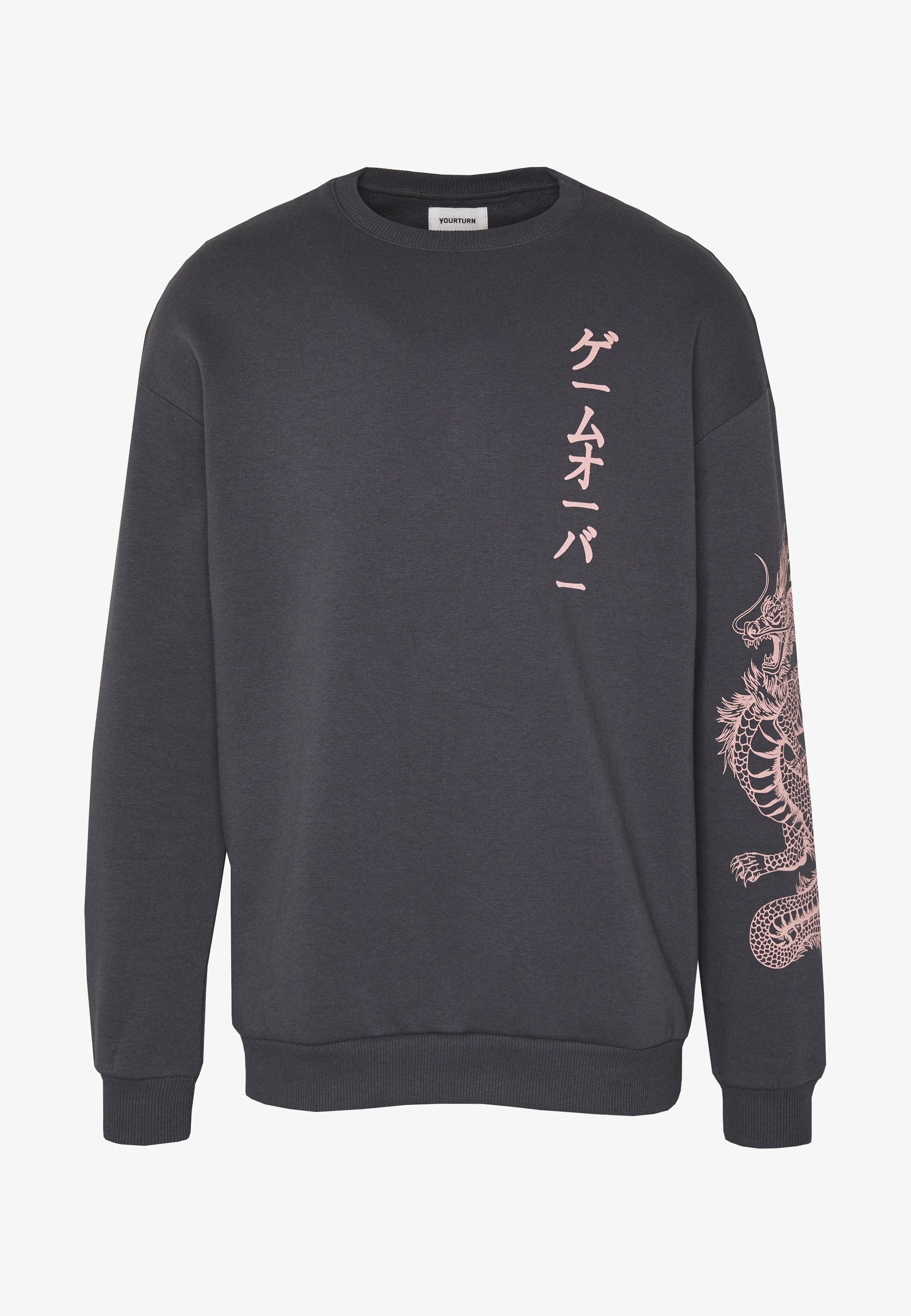 YOURTURN SLEEVES DRAGON CNECK - Bluza - ciemnoszara