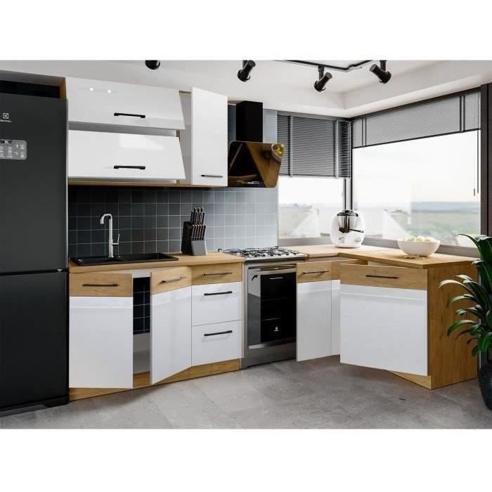 ROCK - Complete corner kitchen - Lancelot oak and Matera grey melamine - 270 x 150 cm - Worktop not included
