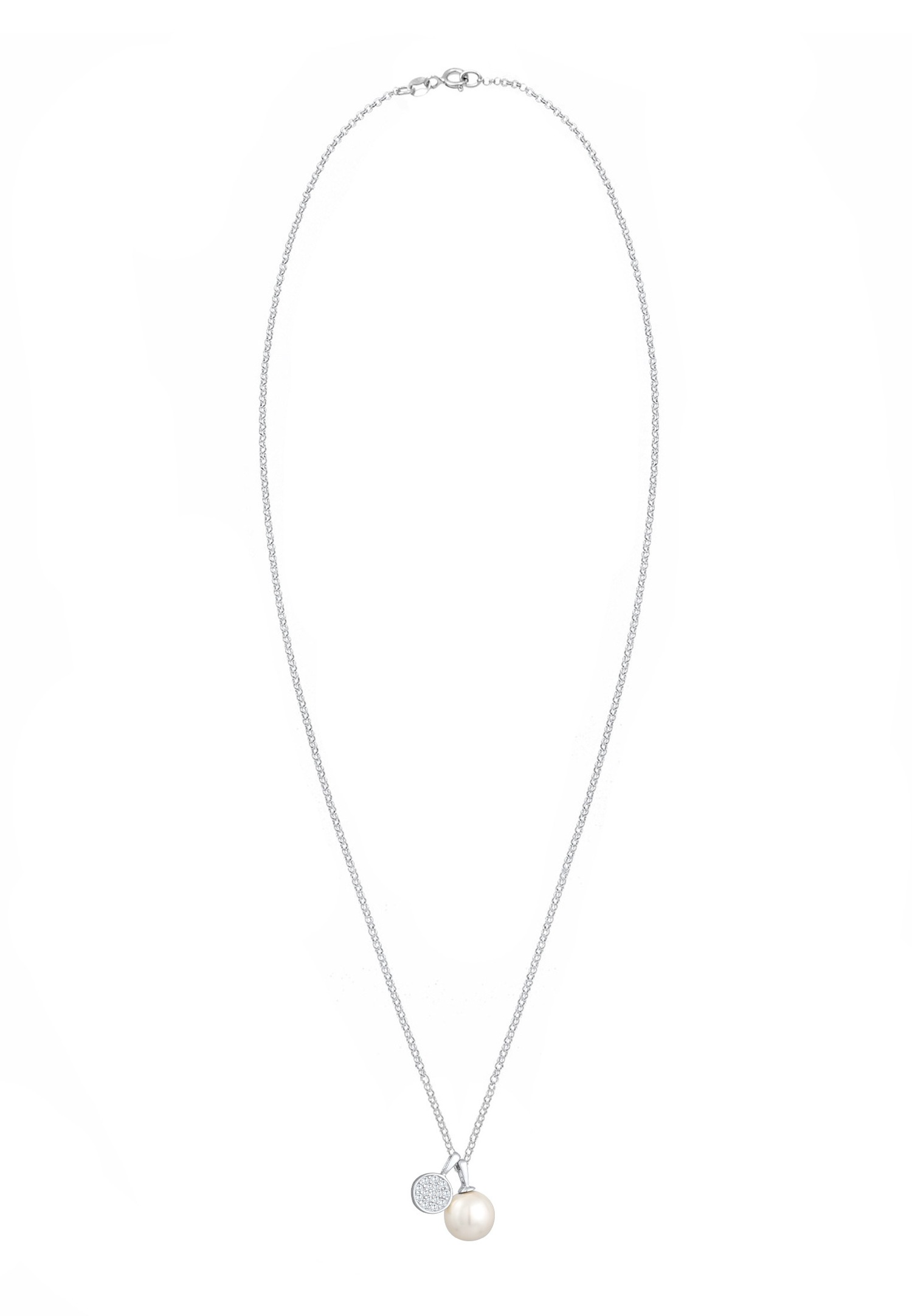 Nenalina Pendentif femme plaque avec cristal zirconia et perle synthétique en argent 925 Sterling