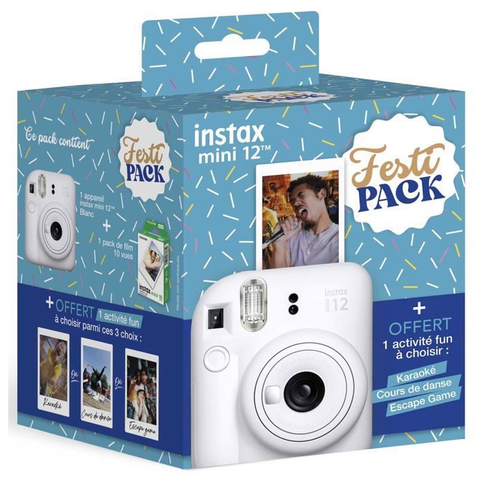 Fotocamera istantanea - Fujifilm - Instax Mini 12 - Bianca - Confezione Festi - Pellicole incluse