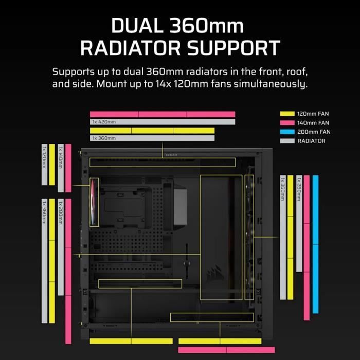 Boitier PC - CORSAIR - FRAME 5000D Mid-Tower Airflow Case - Radiateur jusqu'à 420 mm - Noir