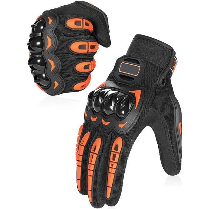 Guantes de moto con pantalla táctil, protección completa para los dedos, transpirables, para motociclismo, ciclismo de montaña, ciclismo, scooter, enduro y scooter - NEGRO Naranja TD08672