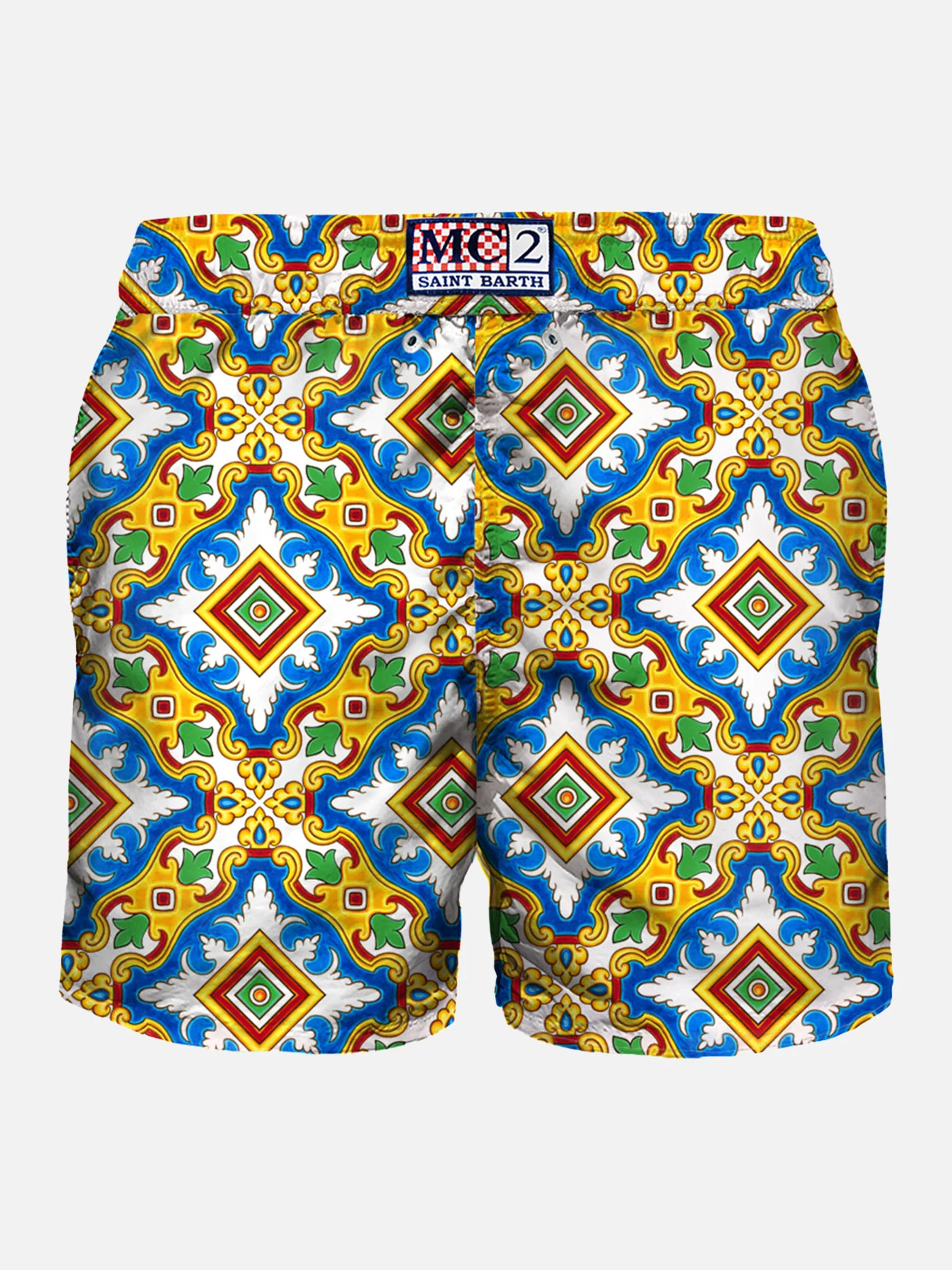 Herrebadedragt i let stof med majolica-print