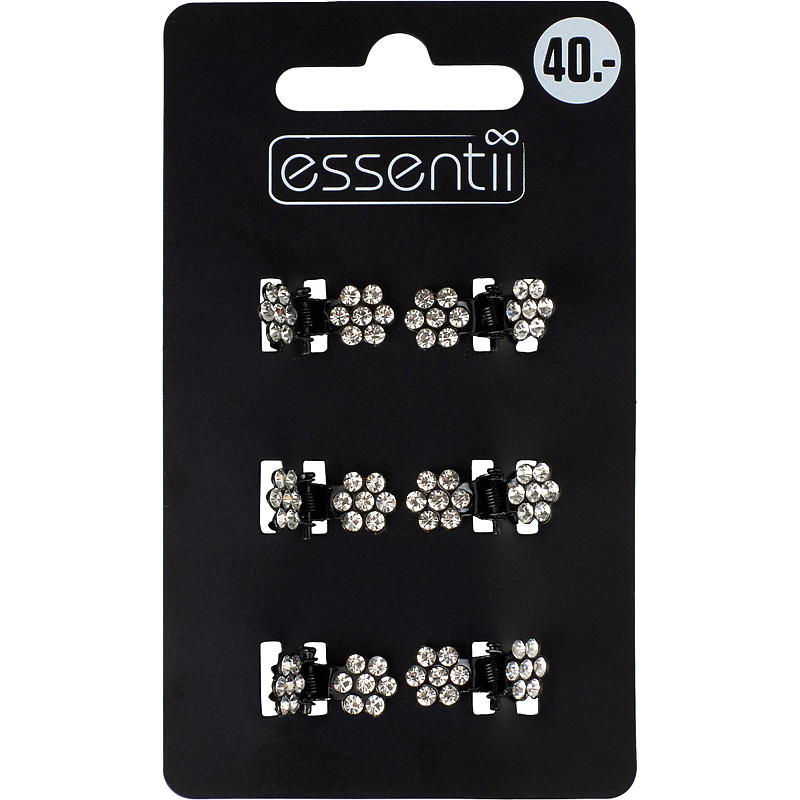 Essentii Hårlöss 6 st svarta med strass