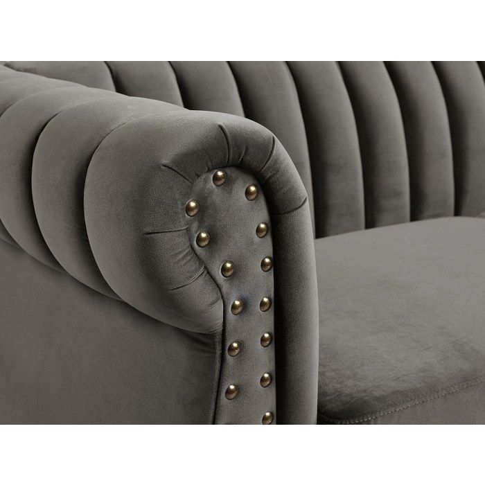 Sofá Chesterfield de 3 plazas TRUMBO en terciopelo - Gris