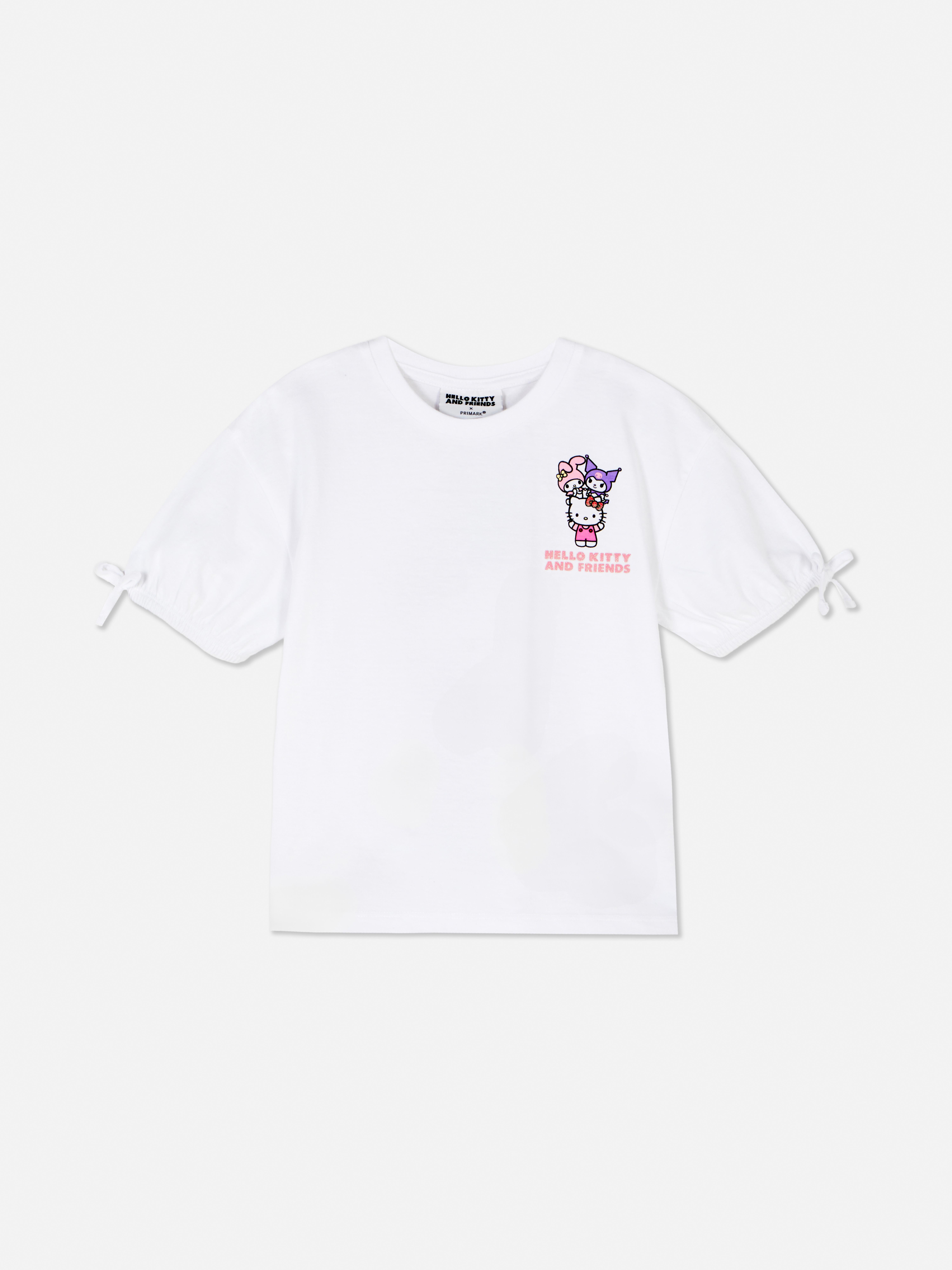 Hello Kitty und Freunde Kurzarm-T-Shirt Ein T-Shirt mit Rundhalsausschnitt, Schleifenbündchen und Hello Kitty-Aufdruck auf Vorder- und Rückseite
