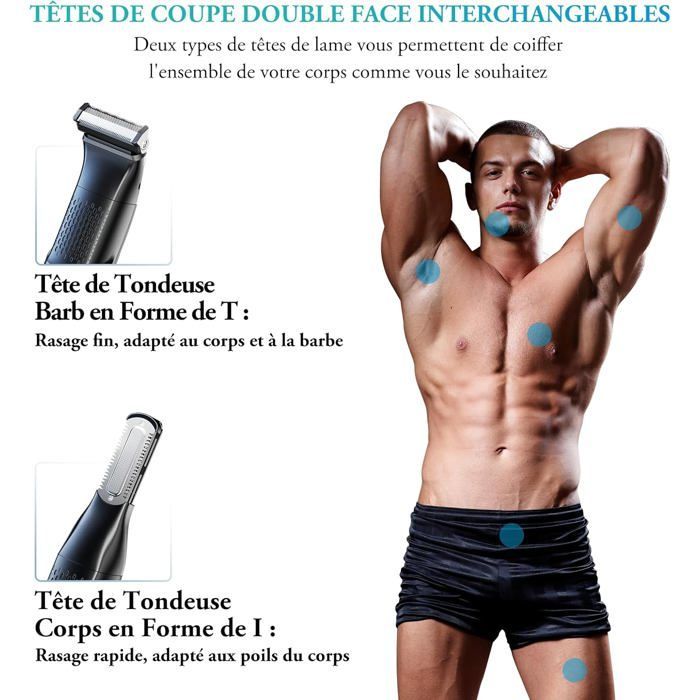 Tondeuse Corps Homme Tondeuse Intime Homme Autonomie de 100 mins Rasoir Electriques Corps Type-C Rasoir Intime Étanche Wet & Dry