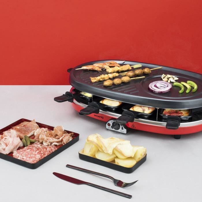 HKOENIG 4-in-1 Raclette Grill - RP418 - Geschikt voor maximaal 8 personen - 3 verwisselbare platen - Instelbare temperatuur - 1500W