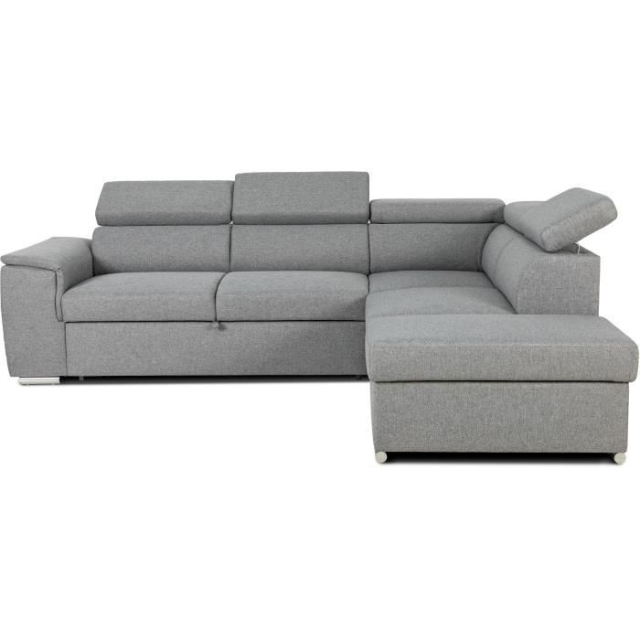 Sofá cama esquinero reversible con almacenamiento - 5 plazas - DAYTONA - Tela gris - 260 x 77 / 94 x 216 cm
