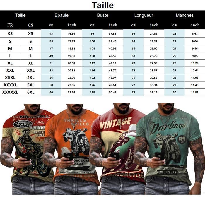 Camiseta de hombre, camiseta vintage con estampado 3D de motocicleta, camiseta retro de manga corta con cuello redondo - Naranja