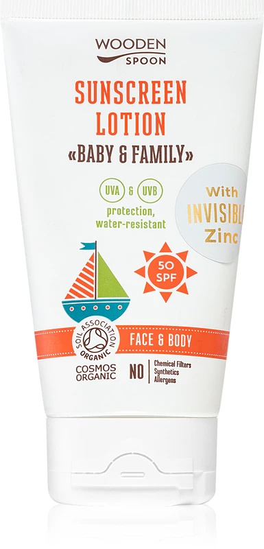 „WoodenSpoon Baby & Family“ apsauginis kremas nuo saulės visai šeimai SPF 50