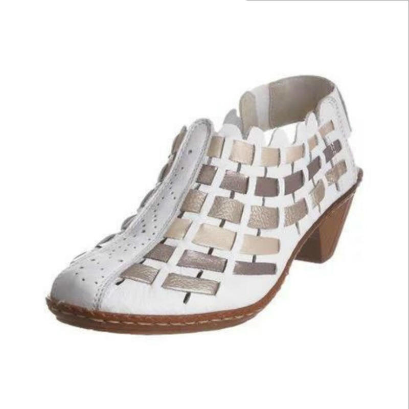 Sandali da donna 2021, stile europeo e americano, nuove taglie grandi, scarpe da donna in PU a maglia incrociata con tacco quadrato, sandali da donna
