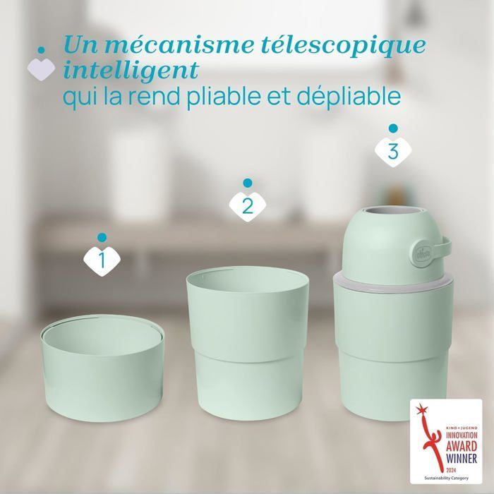 Cubo de pañales plegable compacto, telescópico y antiolor de Chicco