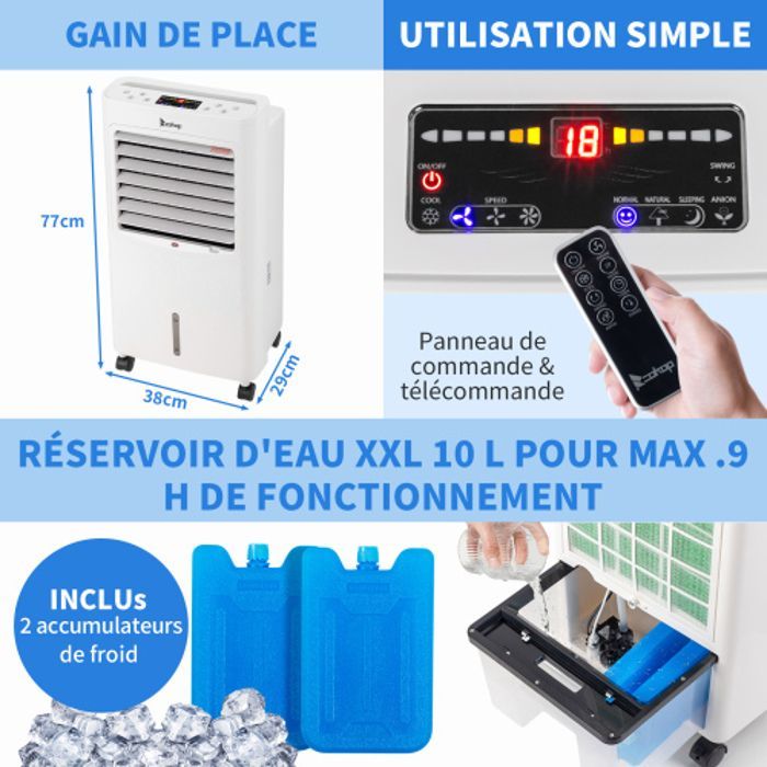Condizionatore d'aria portatile ALIGHTUP 8L 4 in 1 senza scarico - 3 modalità, 4 impacchi di ghiaccio, timer 12 ore