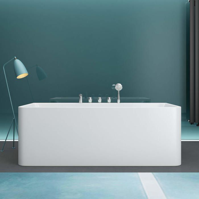 Banheira retangular de acrílico branco, autoportante, 180x80x58cm, com ladrão e torneira - Mai & Mai V601MA