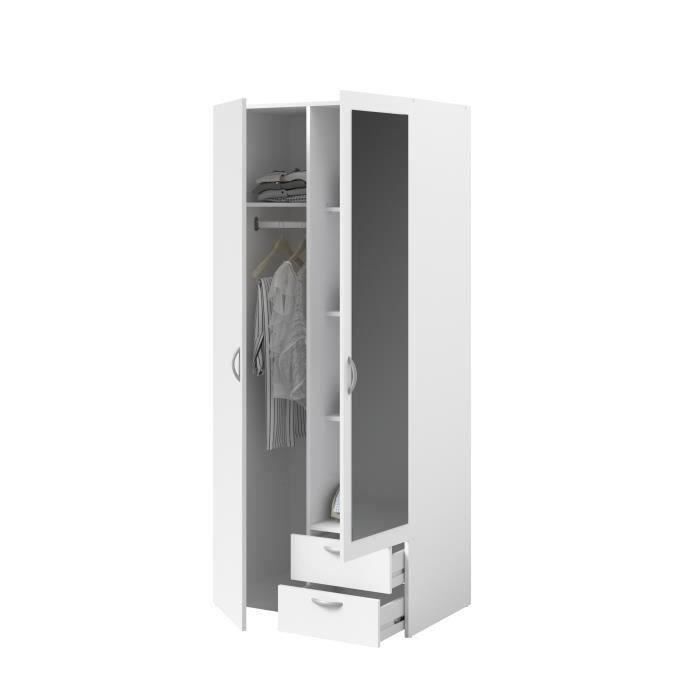 Armadio VARIA - Finitura bianca - 2 ante a battente + 1 specchio + 2 cassetti - L 81 x H 185 x P 51 cm - PARISET
