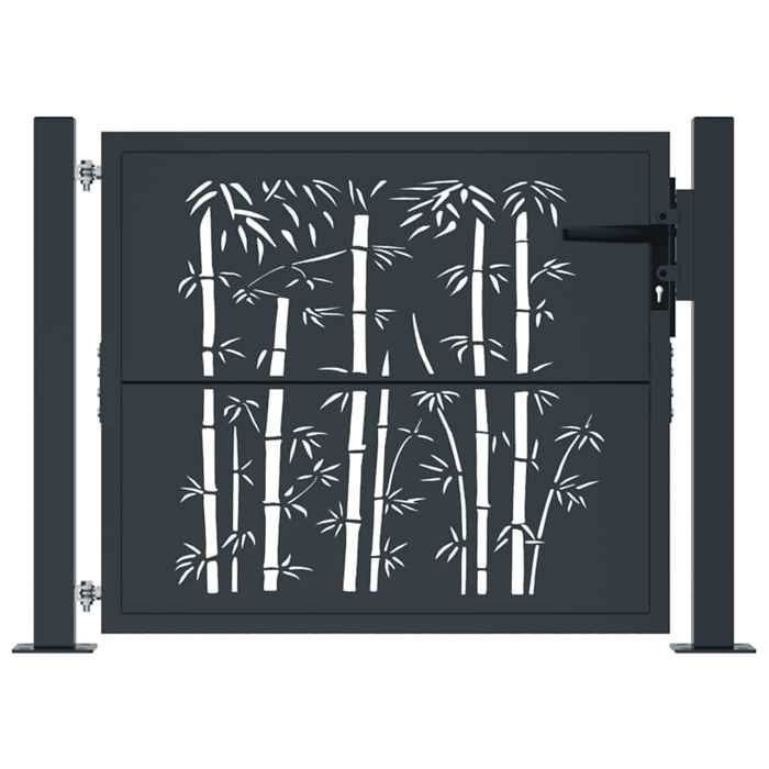 Portillon de jardin en acier - vidaXL - Anthracite - 110x105 cm - Acier galvanisé - Revêtement en poudre - Design bambou